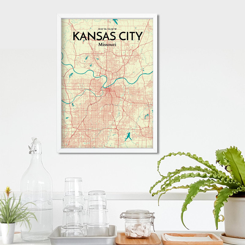 «Kansas City Map», reproduction d'impression sur affiche en beige, H 27,56 po x l 19,69 po x P 0,05 po