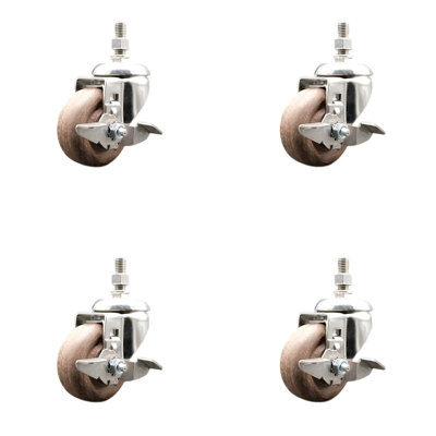 3 Inch 316SS High Temp Glass Filled Nylon ½ Inch Threaded Stem Caster Set Brake