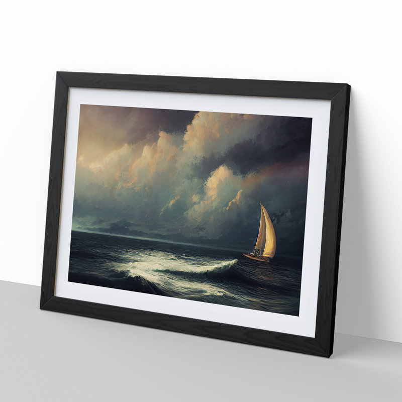 XH1022-7614X Sailing Boat On The Sea - Single Picture Frame Painting, 34cm H x 46cm W x 2cm D, Black 