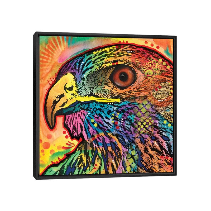 « hawk eye », reproduction d’impression sur toile, H 26 po x l 26 po x P 1,5 po, Toile encadrée noire, Pas de tapis