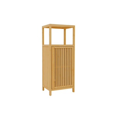 Armoire de rangement en bambou naturel de 41 po de hauteur avec porte simple et 2 tablettes ouvertes pour la salle de bain, petits espaces