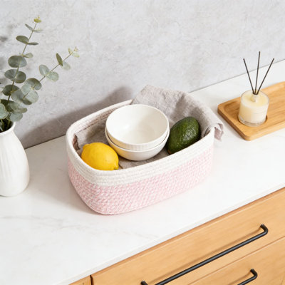 Woven Cotton Storage Baskets Set Of 3, Handmade Organizer Bins For Closet, Shelf, Desk, And Nursery, Decorative Rectangular Baskets For Home Organization