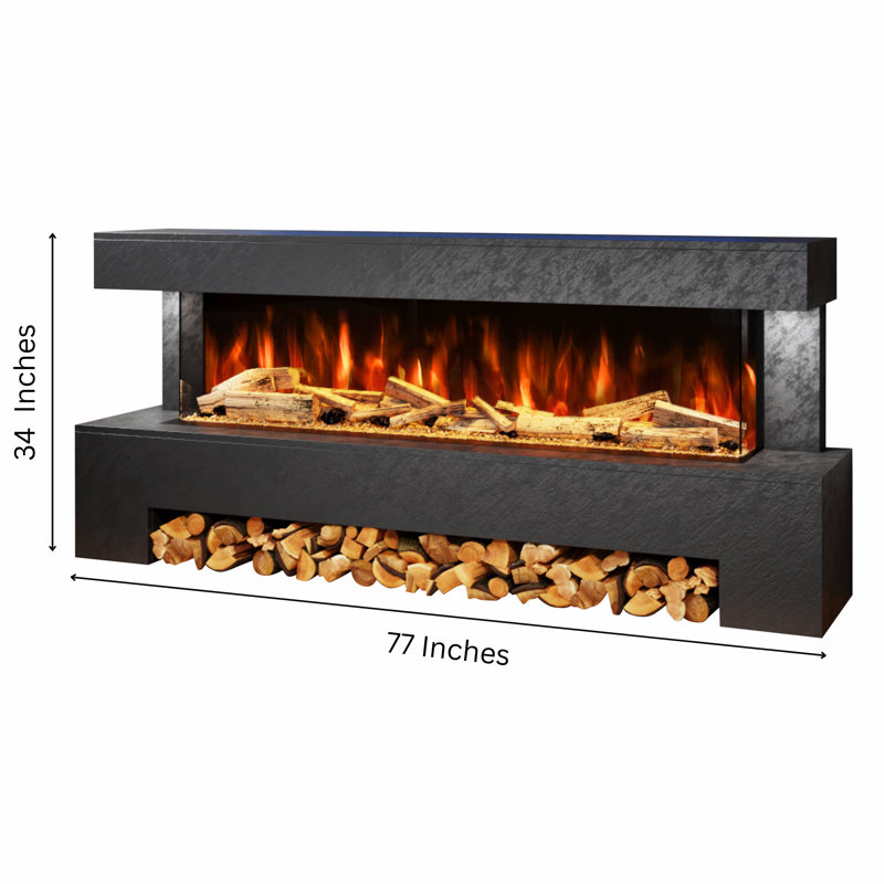 Evolution Fires Angelo Freestanding Electric Fireplace Suite | 1500mm 3-Sided LED Fire with Black Stone Effect | Ideal for Feature Walls