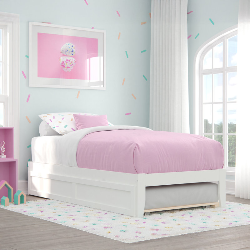 Aayanna Solid Wood Sturdy Platform Bed with Guest Trundle, White, Twin