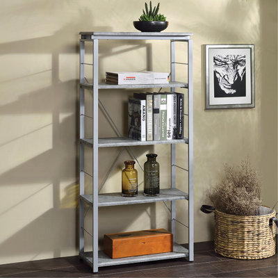 Metal Shelving Unit Bookshelf 1pc Home Office Furniture Wooden Storage Rack Shelves, Faux Concrete