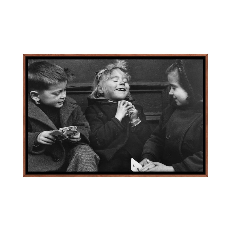 Card Players (NYC, 1955) by Ruth Orkin - Print on Canvas, 66.04 cm H x 45.72 cm W, Classic Brown Wood Framed