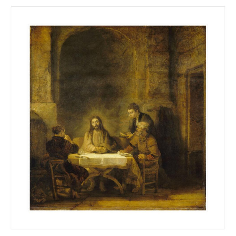 Le souper à Emmaüs [Les perlerins d'Emmaus] par Rembrandt van Rijn - Estampe numérique encadrée, H 34,75 po x l 33,5 po