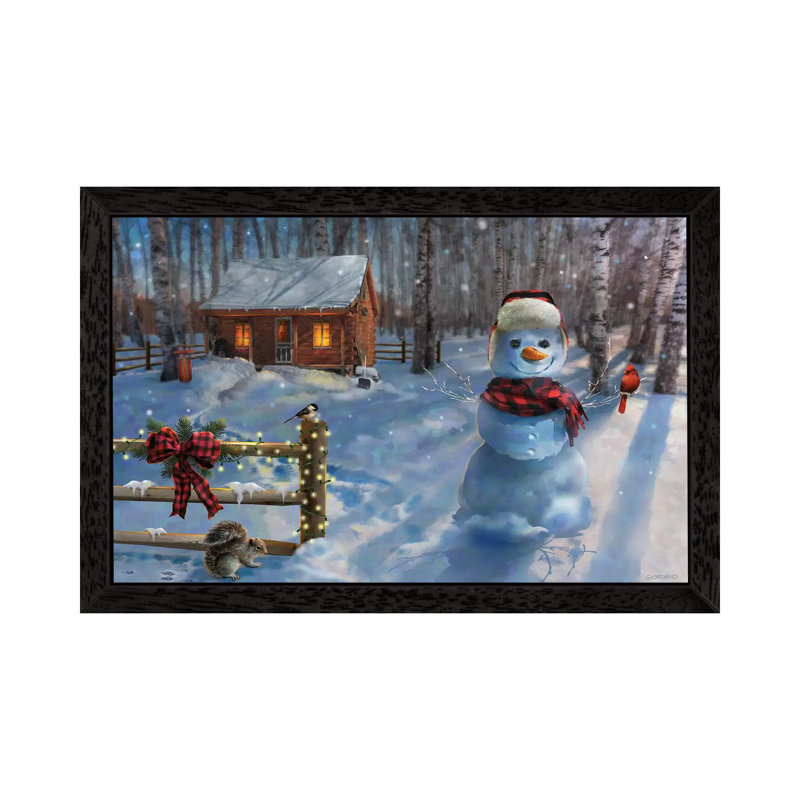 Moonlit Cabin Retreat - Floater Frame Print on Canvas, 66.04 cm H x 45.72 cm W, Black Framed