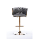2 Bar Stools Collection, Grey Fabric Upholstered Seat, Golden Legs, Footrest, Adjustable Height For Area Of Swivel Stools, Velvet Upholstery, Footrest And Base, Mechanical Lifting, Foam Filled,