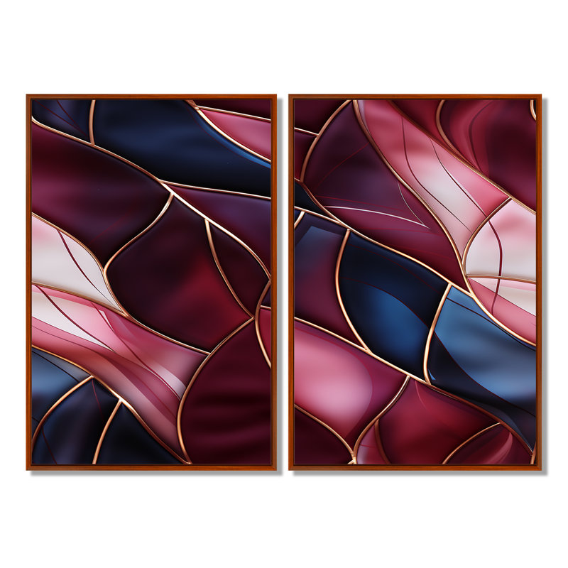 Radiant Glamour bourgogne foncé - impressions d'art sur toile dorées, 36" H x 48" W, Impression encadrée flottante, Brown