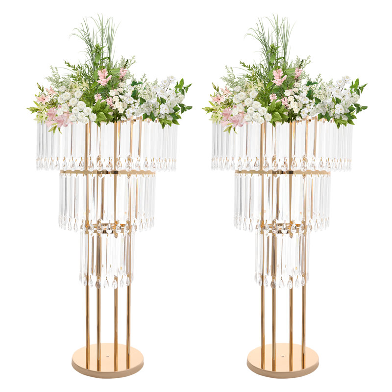 Support à fleurs à 3 niveaux pour le mariage, support à fleurs en cristal 2 pièces, support à fleurs pour mariage