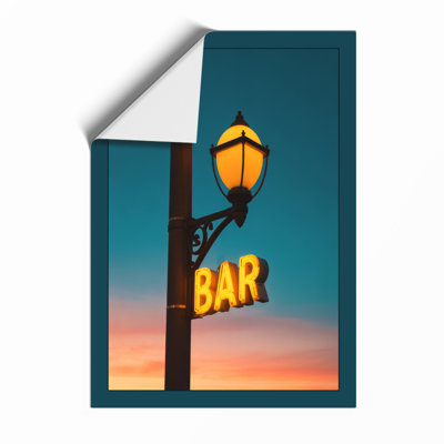 Neon Bar Sign At Dusk Vintage - Print