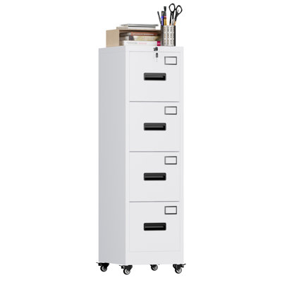 Metal File Storage Cabinet With 4 Drawer And Lock,office Home File Cabinet With Name Card Holder For A4 Letter/legal Size, 14.96" W X 17.72" D X 54.13 by Inbox Zero