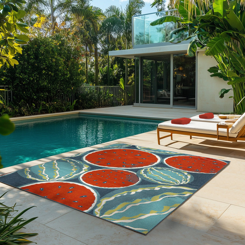 Tapis intérieur / extérieur en polypropylène tissé à plat toutes saisons rouge et bleu Collmar Chomp