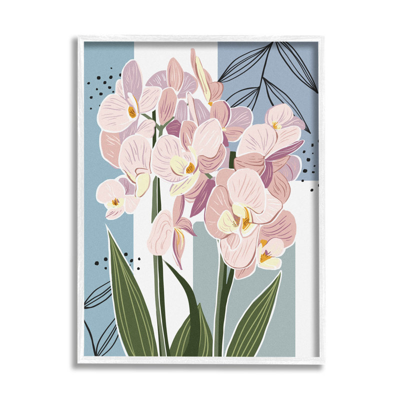 Orchidée moderne carrée, estampe numérique par Ziwei Li, H 30 po x l 24 po x P 1,5 po, Giclée encadrée blanc bord de mer