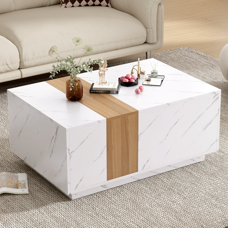 Coffee Table with 2 Storage Drawers,Practical Cocktail Table for Living Room, White