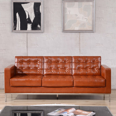 Amjed Contemporary Button Tufted LeatherSoft Sofa w/ Steel Frame