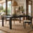 Rectangular Dining Table with Parquet-Style Top, Rounded Corners, and Adjustable Feet for Modern Interiors