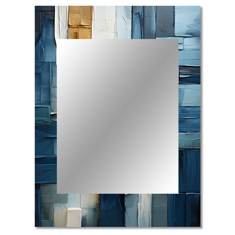 Abstract geometric square fusion - Abstract Decorative Wall Mirror, Blue Mirror, Printed Metal Art, 40" x 30"