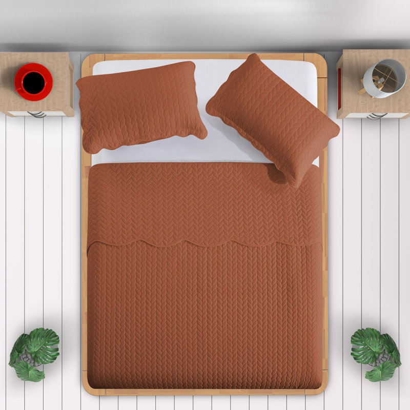 Microfiber Embossed Oversized Modern & Contemporary Bedspread Set With Shams, Rust, California King Bedspread + 2 Pillowcases