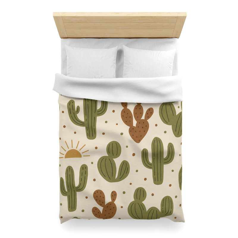Microfiber Duvet Cover Boho Style, Design 19, Twin XL Duvet Cover, Green/Brown/White