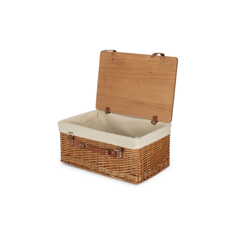 Wicker Lined Gift or Storage Hamper Basket with Lid, Double Steamed/White, 26cm H x 51cm W x 36cm D
