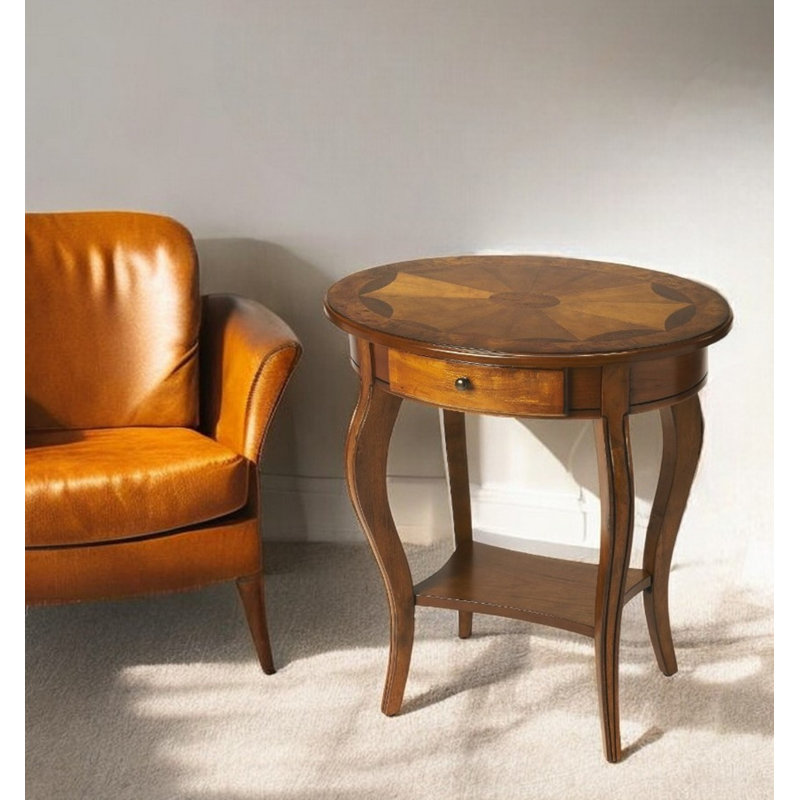 Table basse ovale en bois brun de 25 po avec tiroir et tablette