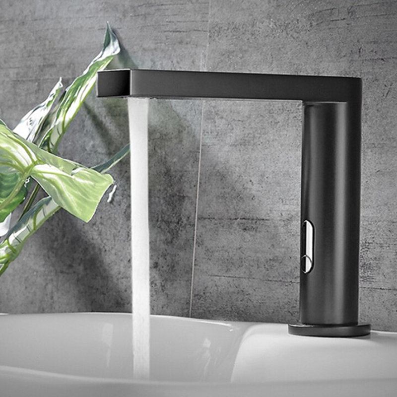 Robinet à fixation sur comptoir sans contact Munich - Robinet à capteur infrarouge automatique noir mat pour toilettes commerciales et publiques