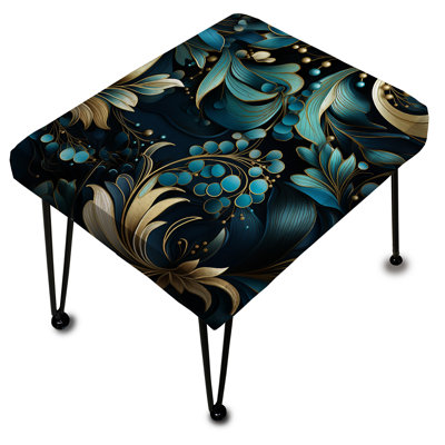 Repose-pieds fleuri bleu profond et blanc