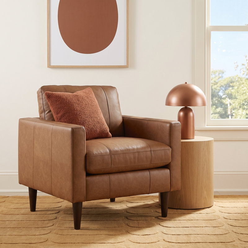 Viveros Leather Chair, Light Brown Genuine Leather