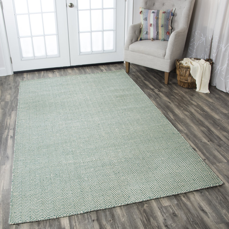 Rita Handmade Wool Green Area Rug, Rectangle 9' x 12'