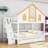 Woode Bunk Bed With House Roof Design, Storage Staircase And Drawers-235578498