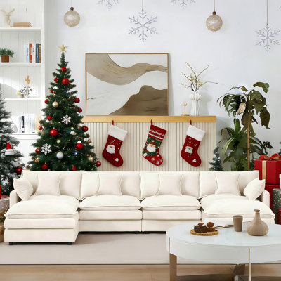 Upholstered Cloud Sofa Couch, Modular Sectional Sofa U-shaped Sofa With Ottoman For Living Room Bedroom