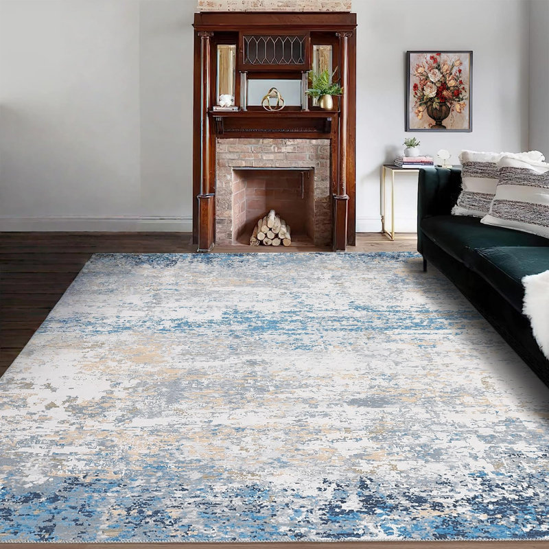 Rectangle Floral Area Rug, Gray blue, 80*150cm