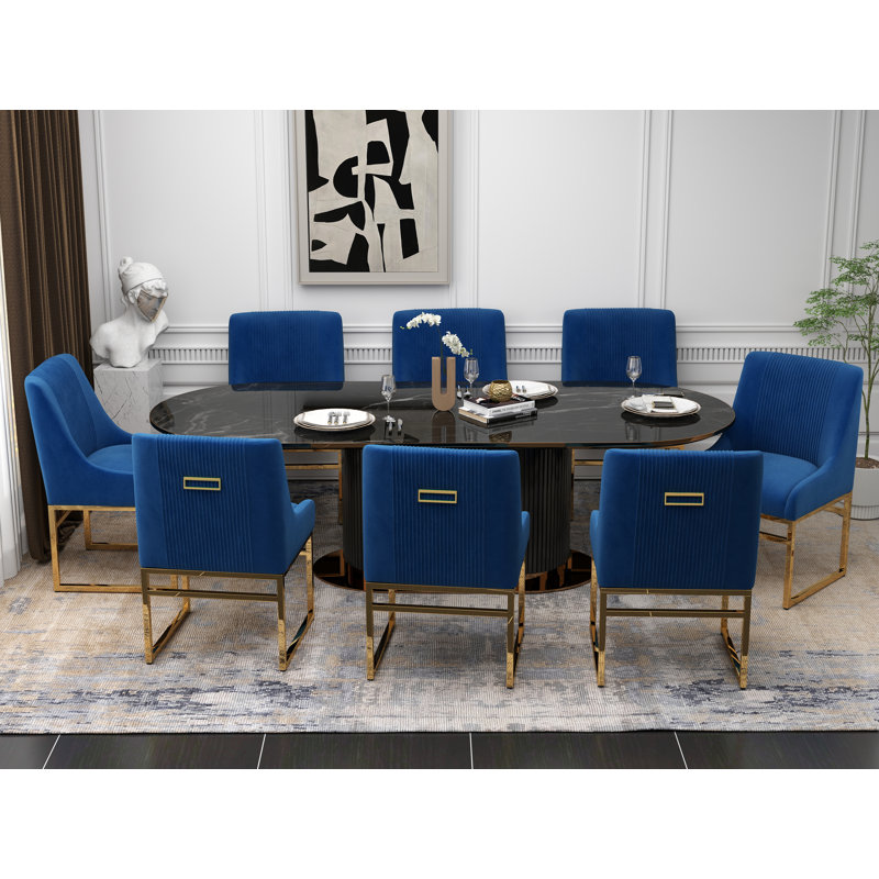 Chaise d'appoint en velours Baudel, Bleu marine, 8