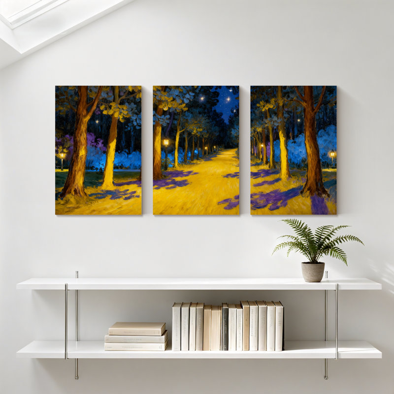 «Abstract Night Forest Path» avec 3 étoiles, art mural sur toile, H 18 po x l 36 po