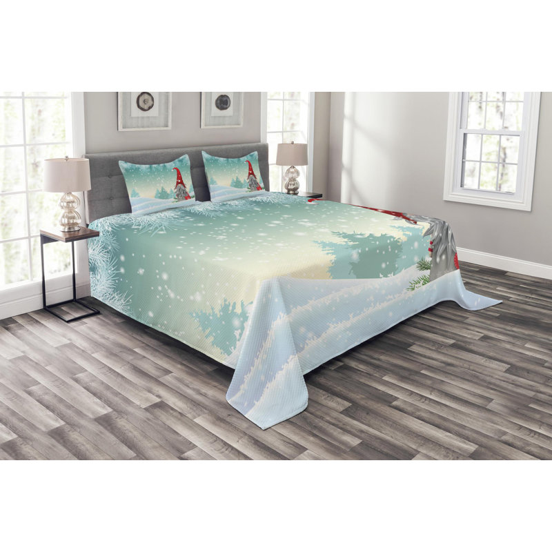 Mint Green and Pale Blue Gnome Queen Bedspread Set