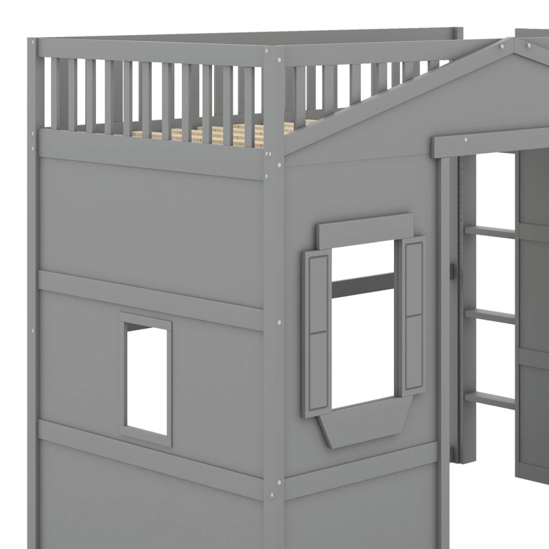 Lit mezzanine avec échelle House, Lit simple, Gris