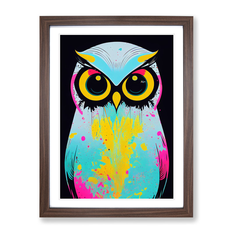 Paint Splashed Owl No.4 Abstract - Framed Print, 64cm H x 46cm W x 2cm D, Walnut
