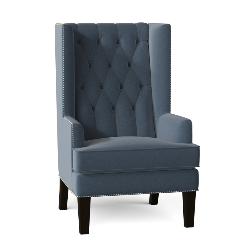 Fauteuil à oreilles capitonné de 30 po de largeur Searle, Lapis Lena, Noyer