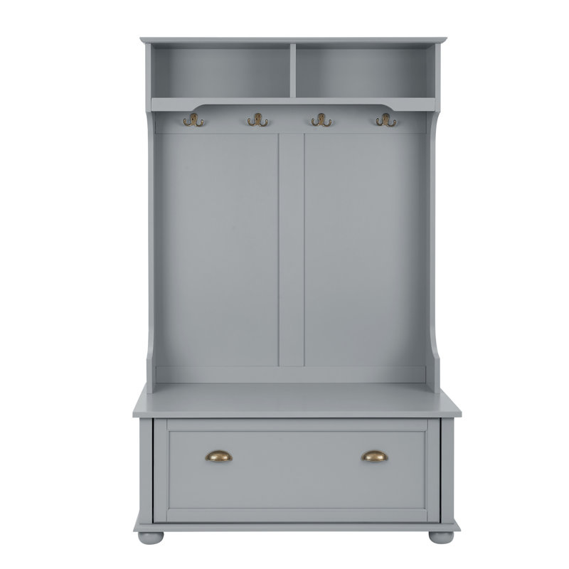 Modern Classic Hall Tree With Shoe Rack Bench And Coat Hooks For Hanging Storage, Gray