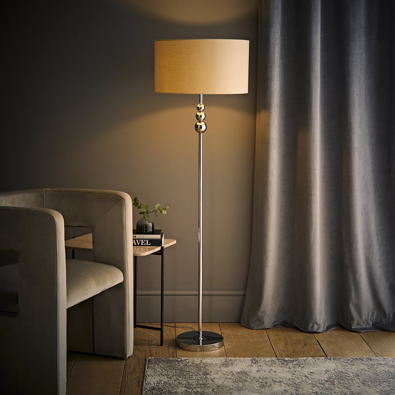 Randalia 145cm Traditional Floor Lamp, Natural, Chrome
