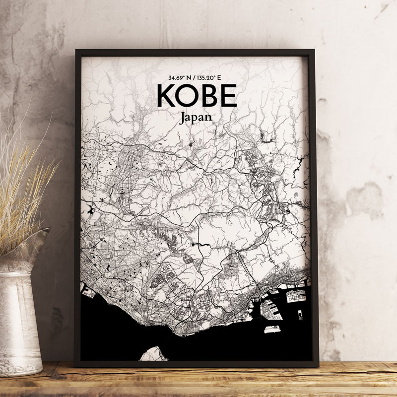 Kobe City Map - No Frame Print, 50.8cm H x 40.6cm W x 0.13cm D x 0.13cm D