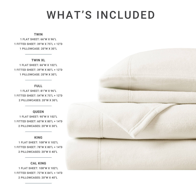 Ivory Plaid Polyester Full Sheet Set with Pillowcases