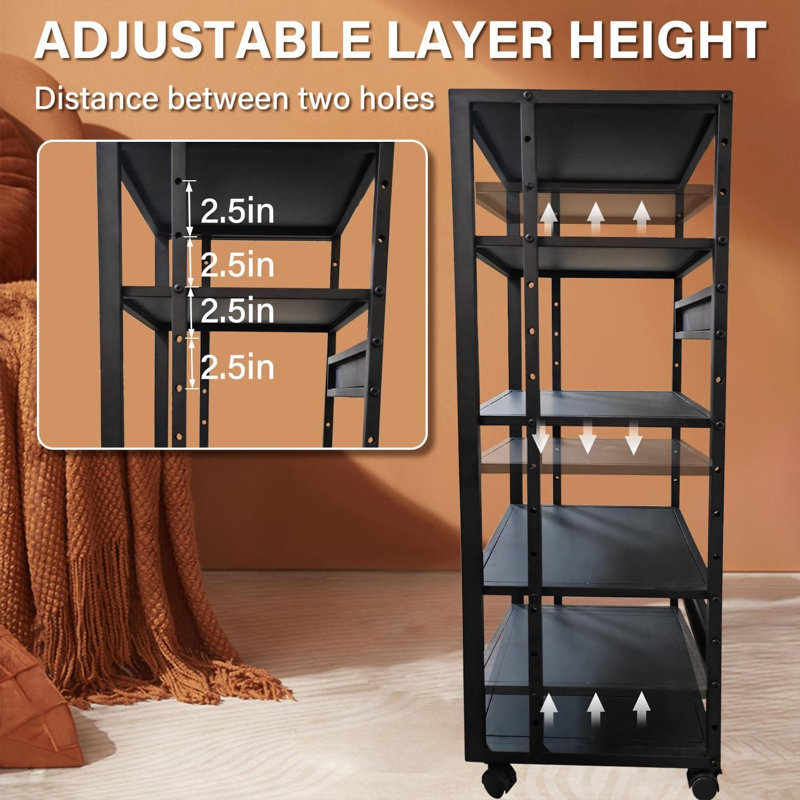 5-Tier Media Stand With Wheels & Adjustable Shelves, Heavy-Duty Metal AV Cabinet For Record Player, Game Console, TV Box, DVD Player, And Audio Equipment