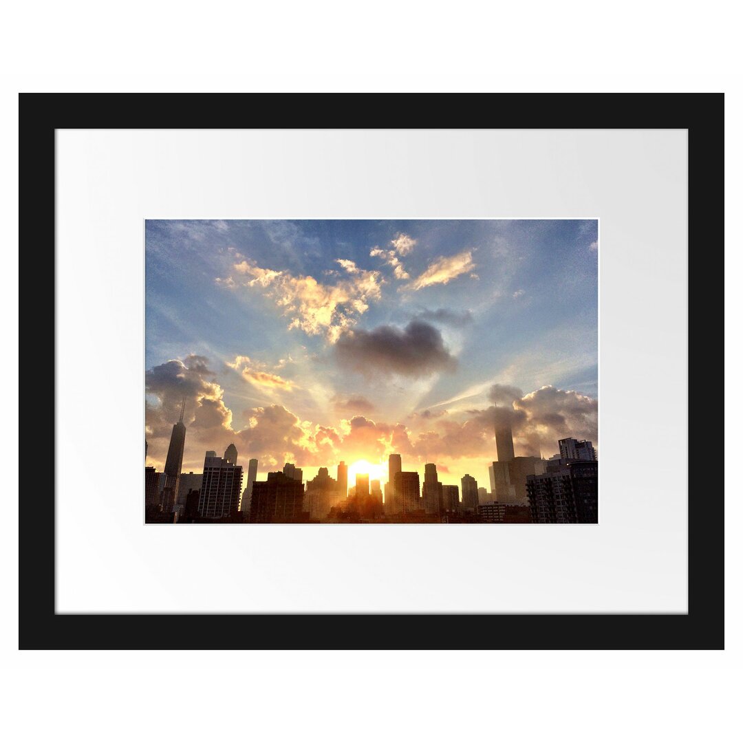 Gerahmtes Poster Chicago Skyline im Sonnenaufgang