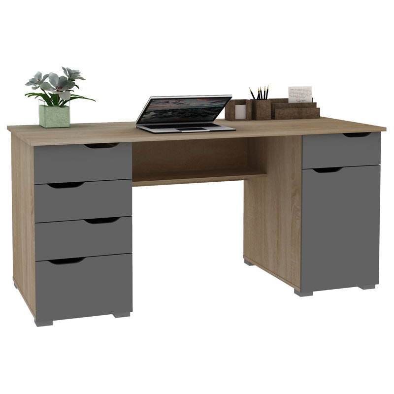 Truett Executive Desk, Light Oak/Grey