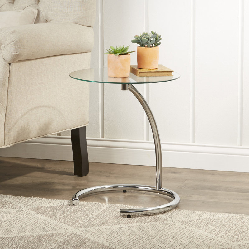 Table de bout ronde / moderne en C avec plateau en verre trempé - table d'appoint en métal pour salon, chambre à coucher, bureau, canapé