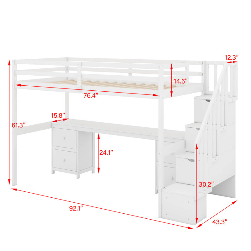 Lit mezzanine simple avec bureau et tiroir, Blanc
