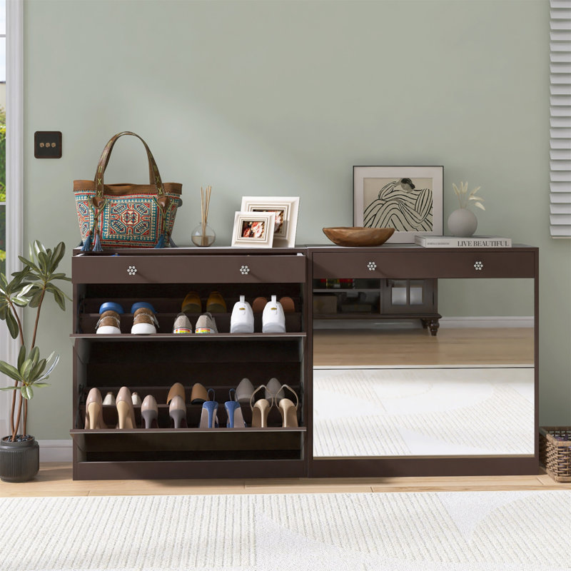 Armoire à chaussures avec 2 tiroirs à miroir